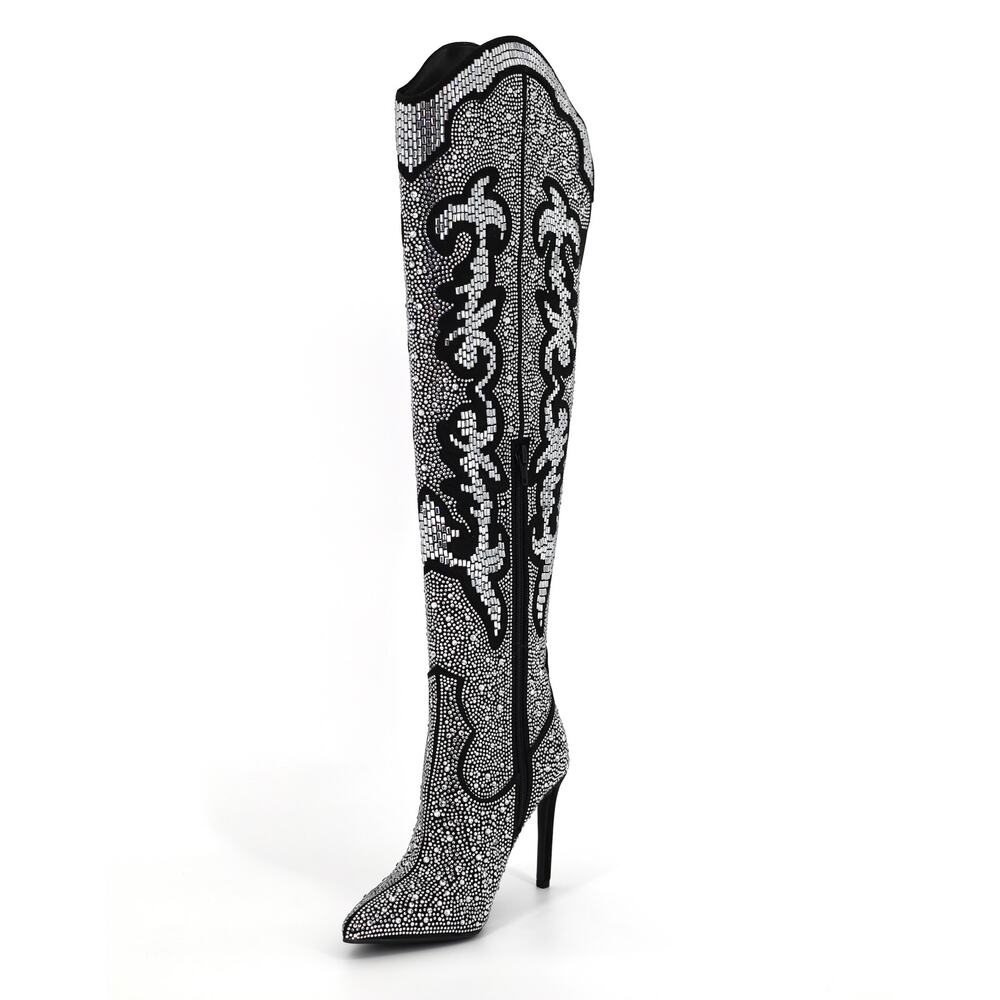 I.N.C. International Concepts Women Black Crystal Over-the-knee Boots Size 5.5M - Picture 2 of 5